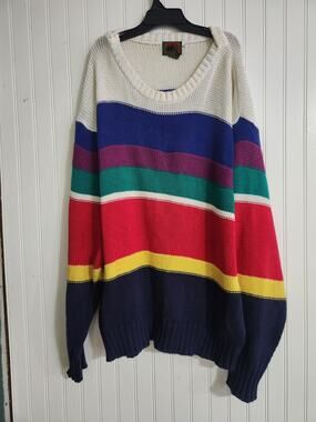 Vintage Boston Traders Sweater XL Colorblock 90's Oversize 100% Cotton